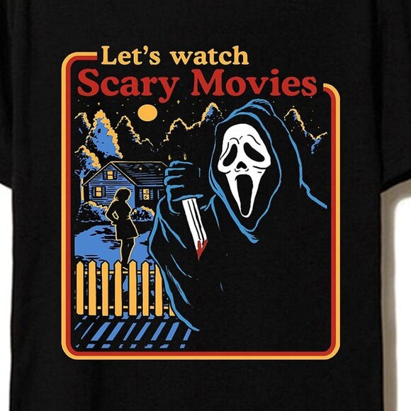 Let’s Watch Scary Movies Scream Horror Shirt Retro Slasher Film Tee Spooky 91 - Picture 2 of 5